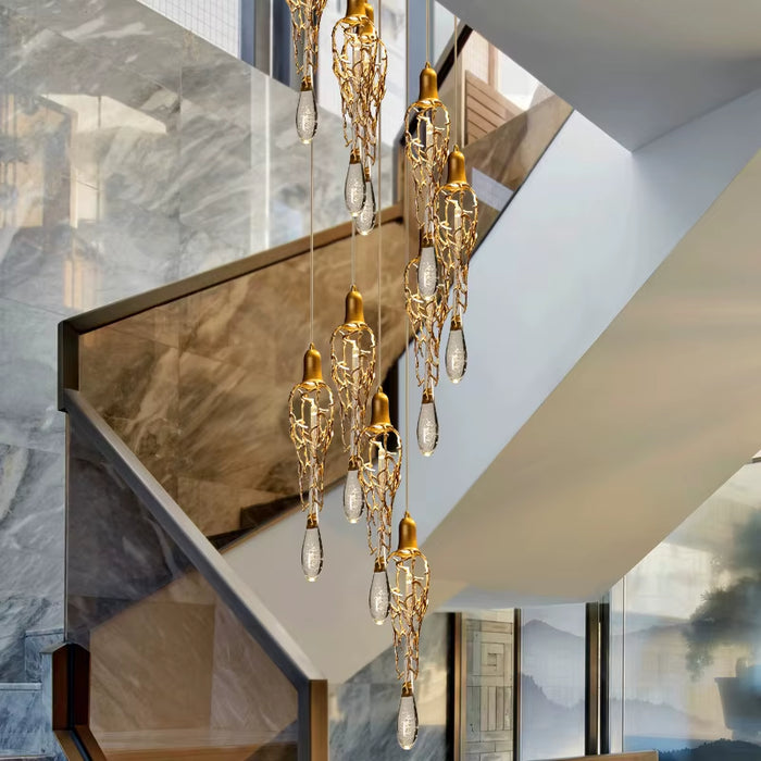 Contemporary Brass Crystal Chandelier with Copper Pendant and Elegant Glass Accents for Restaurant Illumination