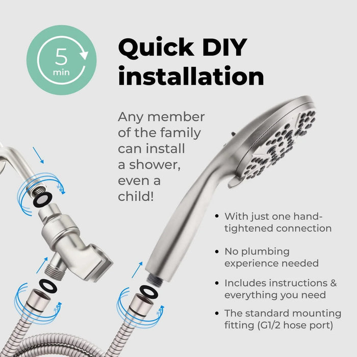 High Pressure Shower Head with Handheld 8 Spray Settings High Flow Removable