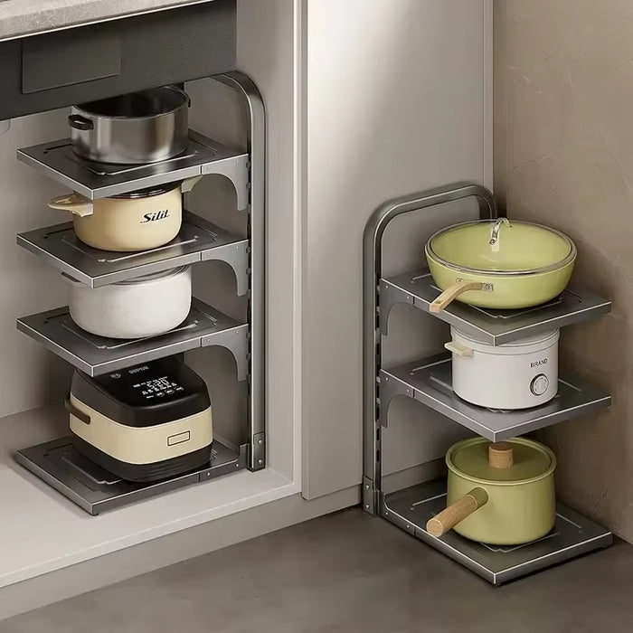 Kitchen Shelves Multi-Layer Pot Storage Rack Adjustable Cabinet under Sink Pan Rack Stainless Household Bowls Organize Holder