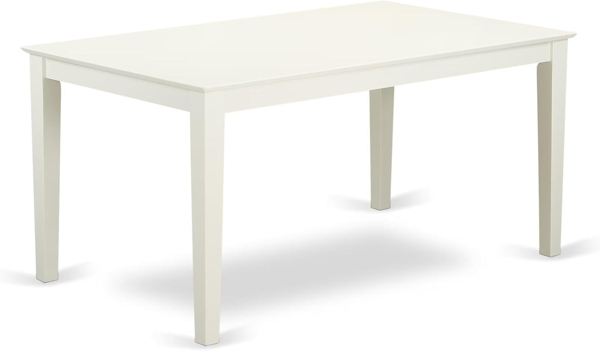 7 Piece Modern Dining Table Set Consist of a Rectangle Wooden Table and 6 Light Grey Faux Leather Upholstered Chairs, 36X60 Inch, Linen White