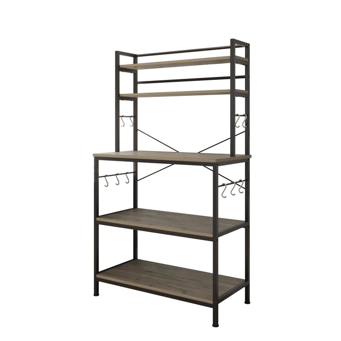 5-Tier Baker'S Rack with 10 Hooks, Industrial Microwave Oven Stand Kitchen Island Cart Storage Shelf, Wash Gray