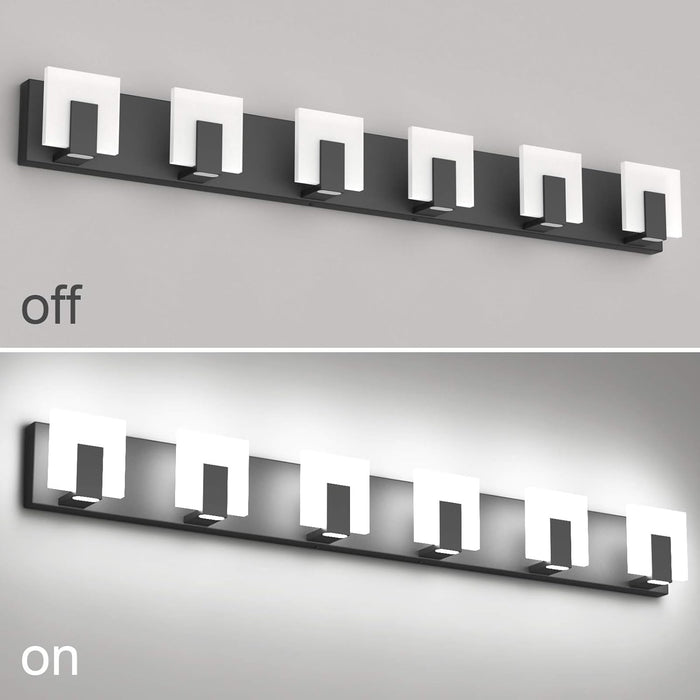6 Lights Modern Black Vanity Light up and down Black LED Vanity Light Fixtures Bathroom Wall Light over Mirror 6000K