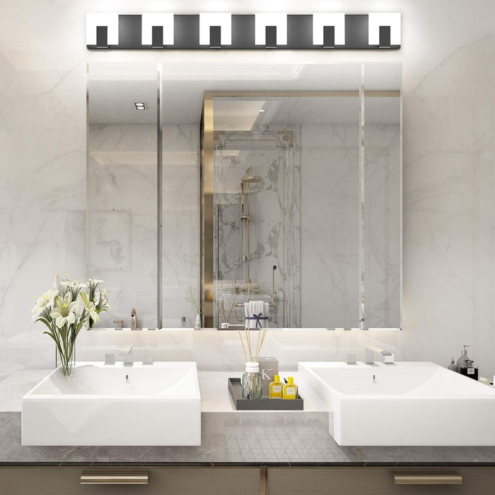 6 Lights Modern Black Vanity Light up and down Black LED Vanity Light Fixtures Bathroom Wall Light over Mirror 6000K