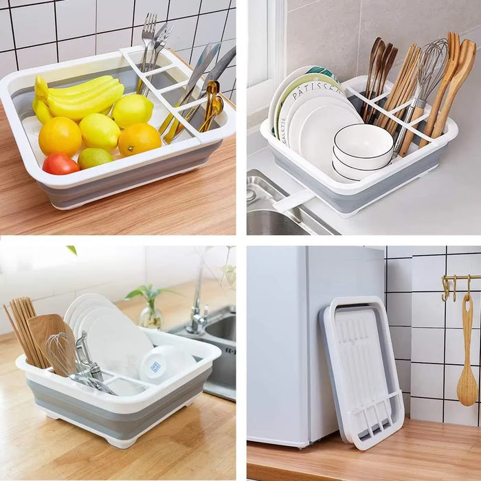 Dish Drainer Rack Storage Utensil Holder Foldable Collapsible Plate Drainer Organizer Caravan Camper Camping Accessories