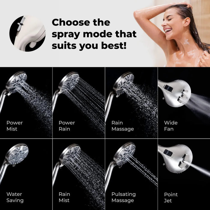 High Pressure Shower Head with Handheld 8 Spray Settings High Flow Removable