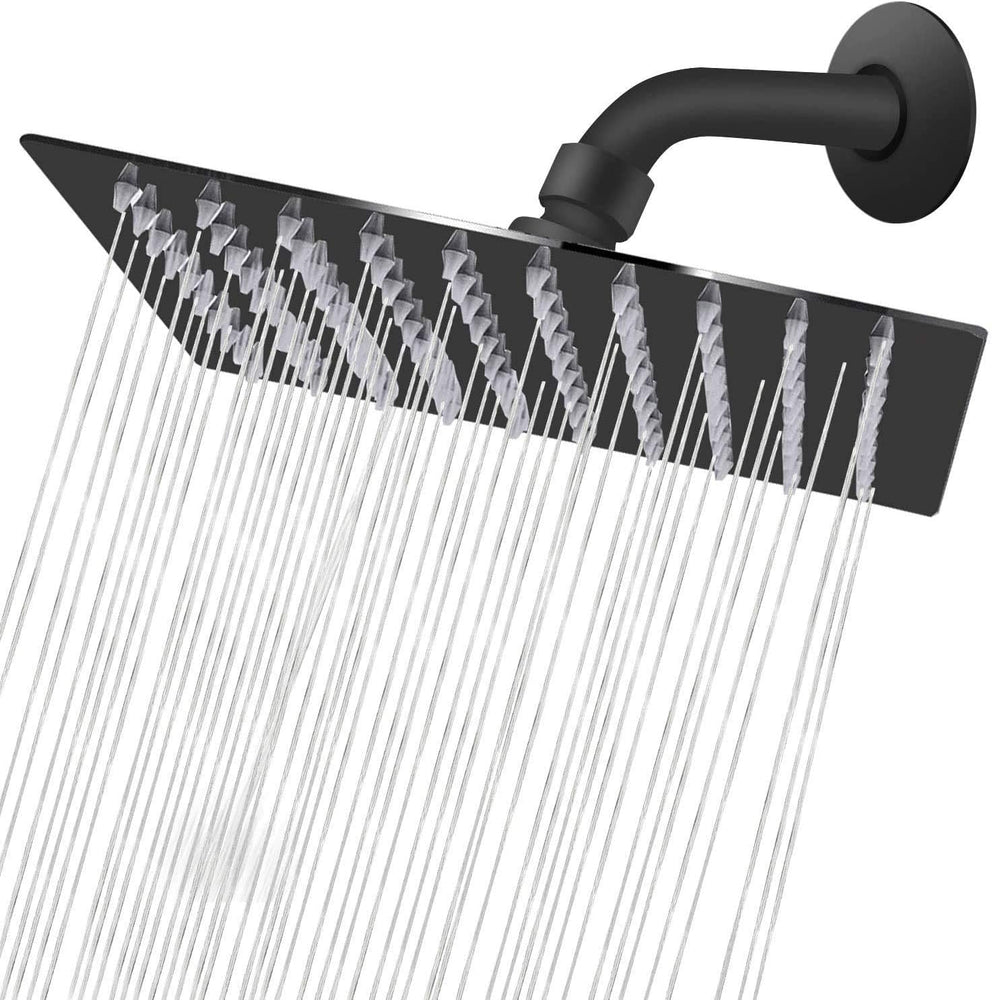 Rain Shower Head, High Flow Stainless Steel Square Rainfall Shower, High Pressure Design, Awesome Shower Experience Even at Low Water Flow (8 Inch, Matte Black)