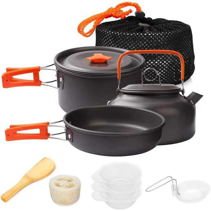 Camping Cookware Kit Outdoor Cooking Set Aluminum Equipment Outdoor Pot Travel Tableware Kitchen Hiking Picnic BBQ