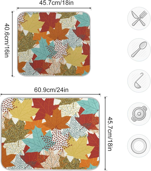 Dish Drying Mat for Kitchen Fall Maple Leaves Design 16' X 18' Absorbent/Insulation Pad