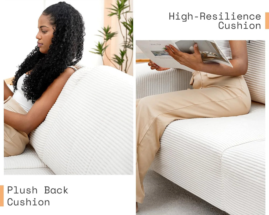 89 Inch Sofa, 3 Chairs and Sofa Set, Sofa Couch with Extra Deep Seats, White Corduroy