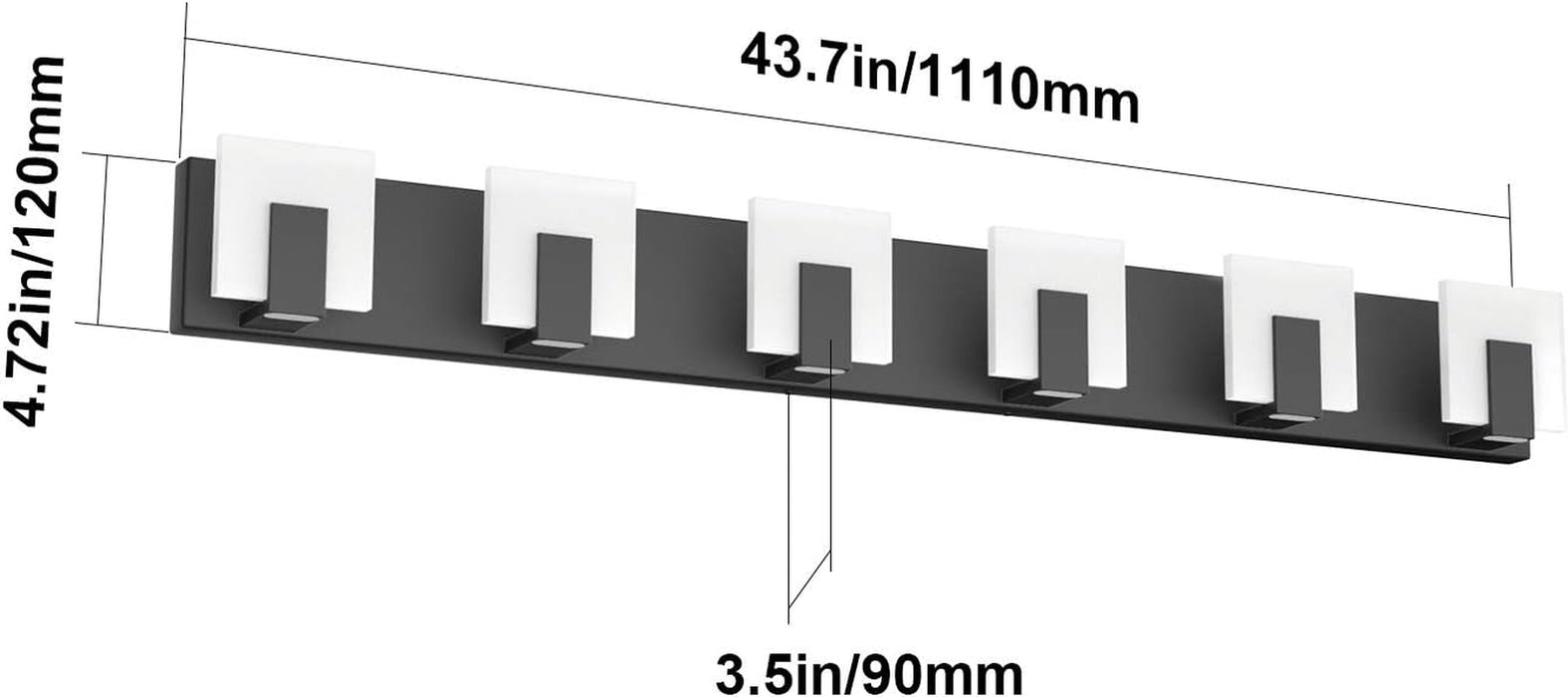 6 Lights Modern Black Vanity Light up and down Black LED Vanity Light Fixtures Bathroom Wall Light over Mirror 6000K
