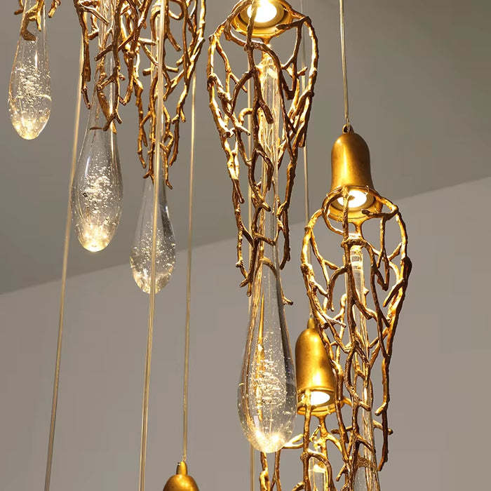 Contemporary Brass Crystal Chandelier with Copper Pendant and Elegant Glass Accents for Restaurant Illumination