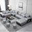 Fabric Sofa Set Furniture Living Room Sofa Set with USB and Stools / Big U Shape Cloth Couch Sofas for Home Furniture