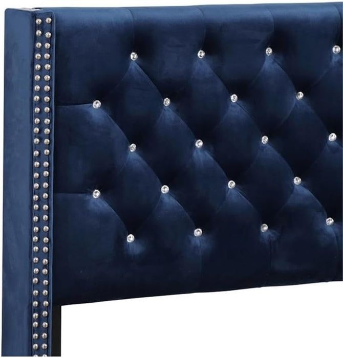 Julie Velvet Upholstered Full Bed in Navy Blue