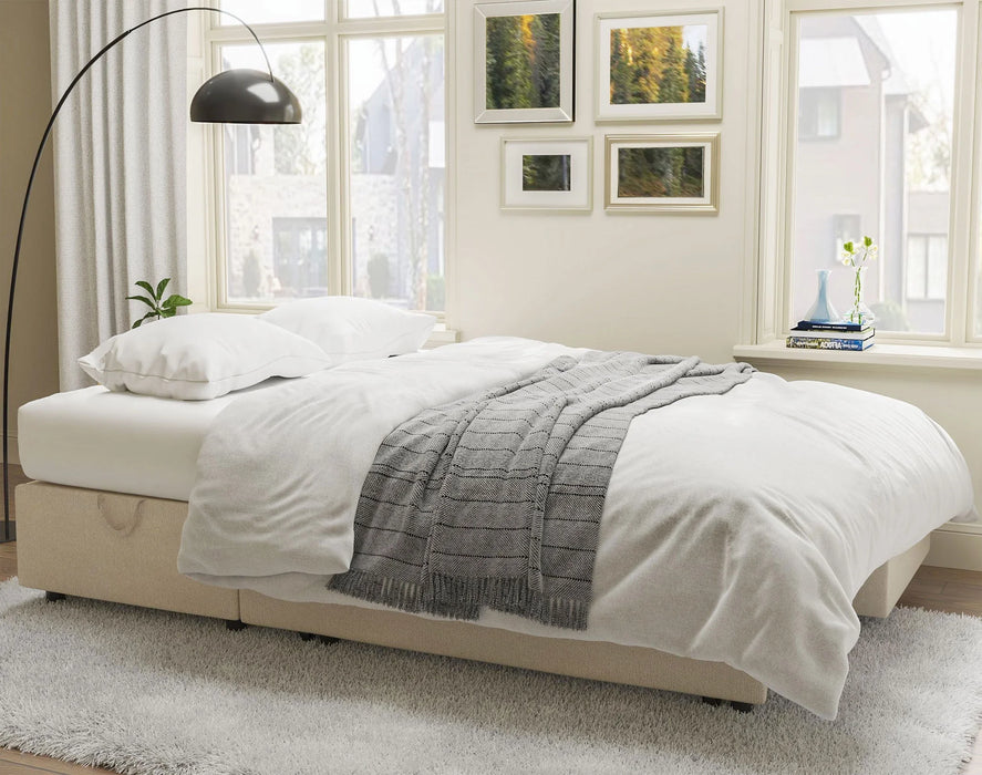Sofa Bed, Sleeper Sofa with Storage Chaise, Pull Out Couch for Living Room, Beige Chenille