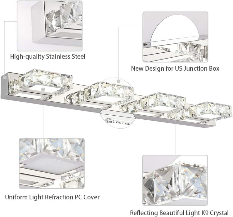 24.4 Inch Crystal Vanity Lights Modern LED Vanity Lights for Bathroom Lighting Fixtures Modern Bathroom Wall Light (5500K White Light)