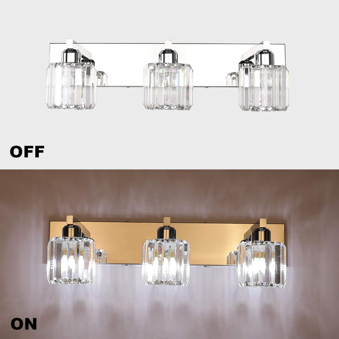 Crystal Vanity Light Fixtures Modern Vanity Light for Bathroom Crystal Bathroom Lighting Fixture Wall Light over Mirror 3 Lights(Not Include Bulb)