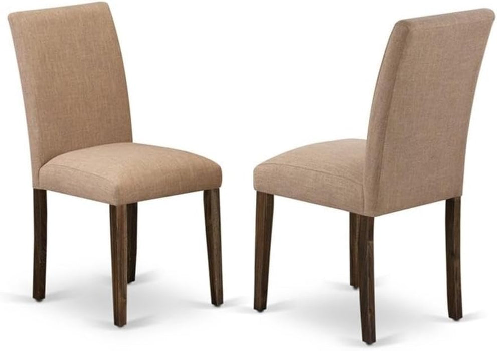 X776AB747-7 7 Piece Dinette Set Consist of a Rectangle Dining Room Table with X-Legs and 6 Light Sable Linen Fabric Upholstered Chairs, 36X60 Inch, Multi-Color