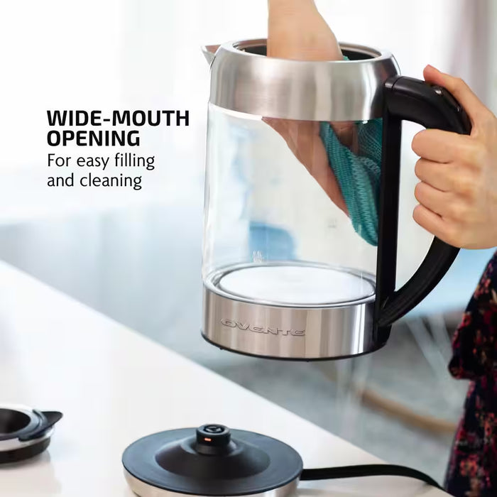 7-Cup 1.7 L Silver Glass Electric Kettle with Prontofill Technology-Fill up with Lid On