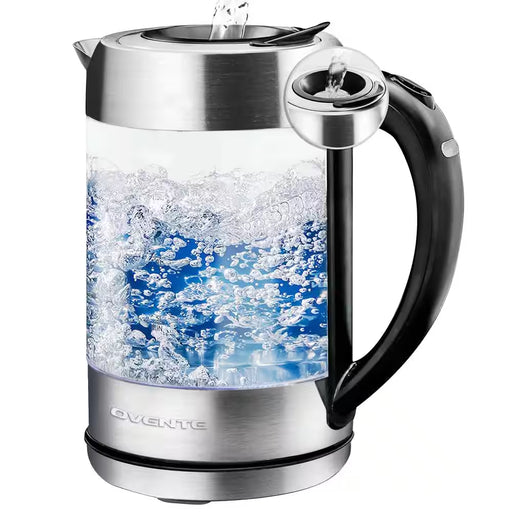 7-Cup 1.7 L Silver Glass Electric Kettle with Prontofill Technology-Fill up with Lid On