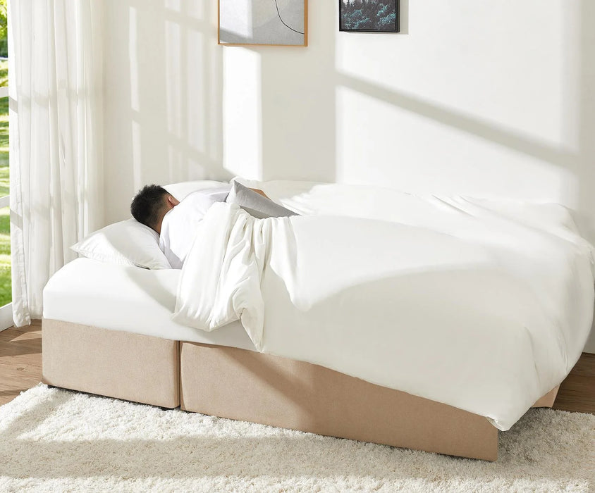 Sofa Bed, Sleeper Sofa with Storage Chaise, Pull Out Couch for Living Room, Beige Chenille