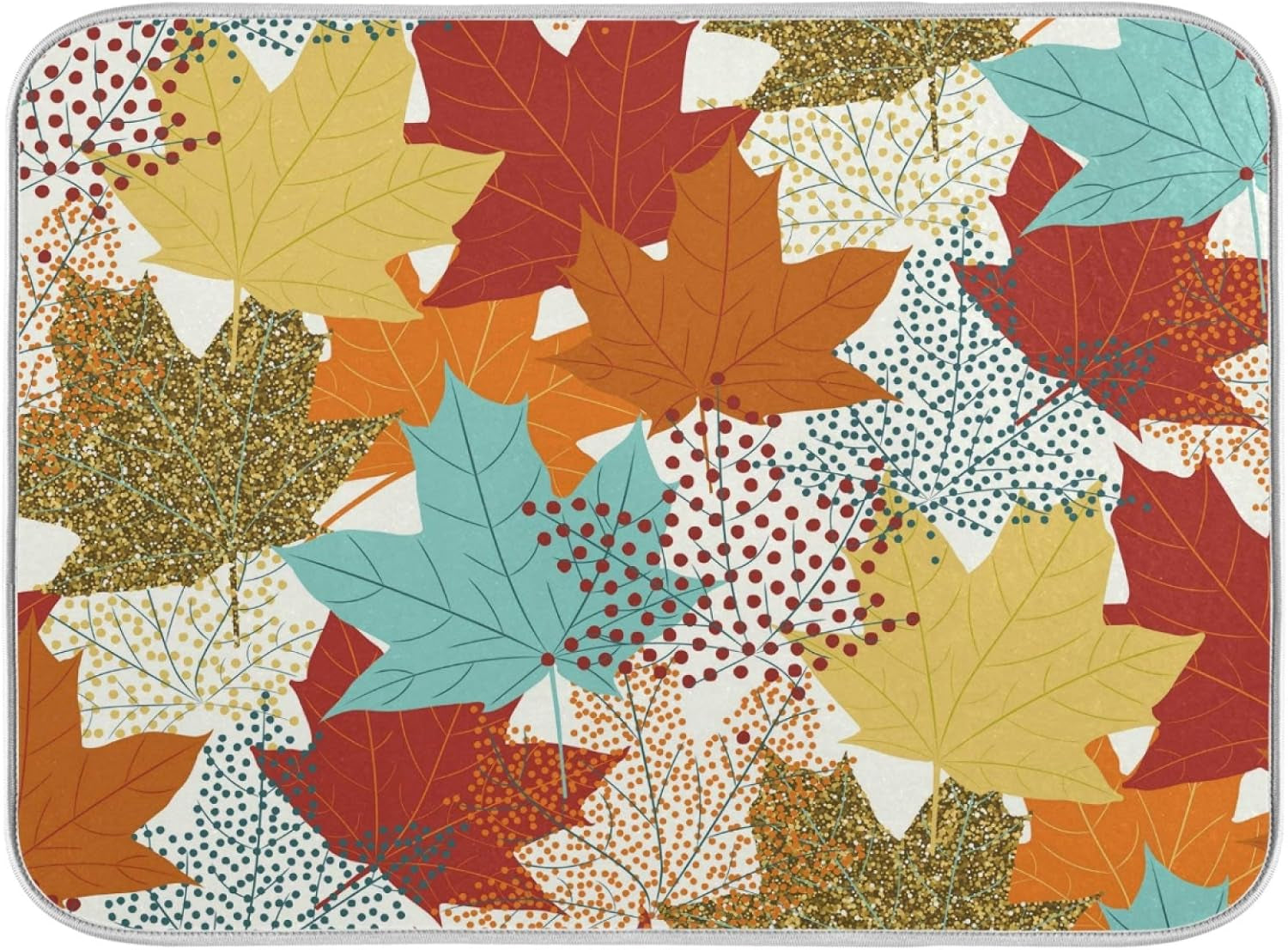 Dish Drying Mat for Kitchen Fall Maple Leaves Design 16' X 18' Absorbent/Insulation Pad