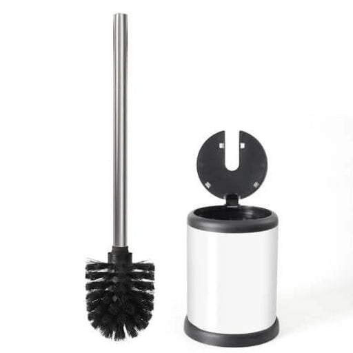 Toilet Brush with Lid - Sleek Toilet Bowl Brush and Holder - Toilet Scrubber Brush Set with Heavy-Weight Base - Lidded Toilet Bowl Cleaner Brush and Holder - White