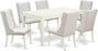 7 Piece Modern Dining Table Set Consist of a Rectangle Wooden Table and 6 Light Grey Faux Leather Upholstered Chairs, 36X60 Inch, Linen White