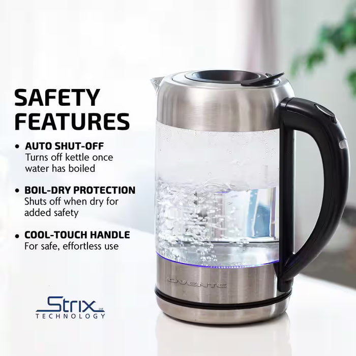 7-Cup 1.7 L Silver Glass Electric Kettle with Prontofill Technology-Fill up with Lid On