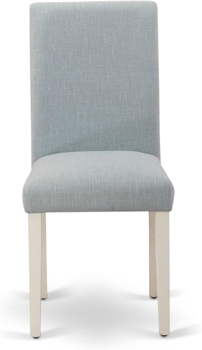 V076AB015-5 5 Piece Dining Set Includes a Rectangle Dining Room Table with V-Legs and 4 Baby Blue Linen Fabric Upholstered Parson Chairs, 36X60 Inch, Multi-Color