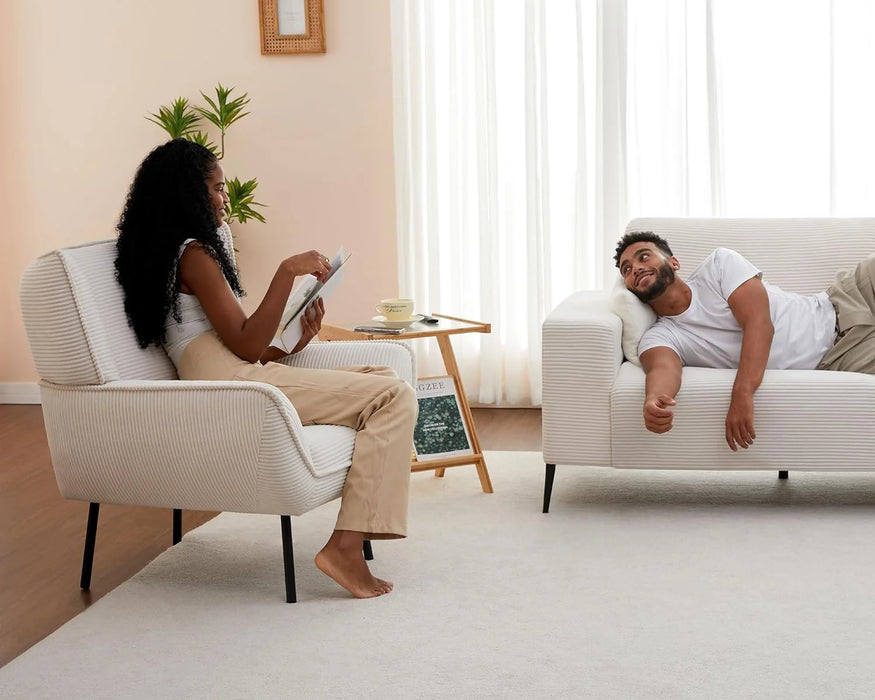 89 Inch Sofa, 3 Chairs and Sofa Set, Sofa Couch with Extra Deep Seats, White Corduroy