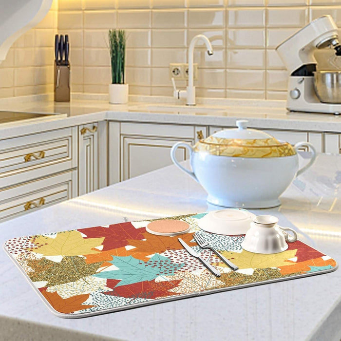 Dish Drying Mat for Kitchen Fall Maple Leaves Design 16' X 18' Absorbent/Insulation Pad